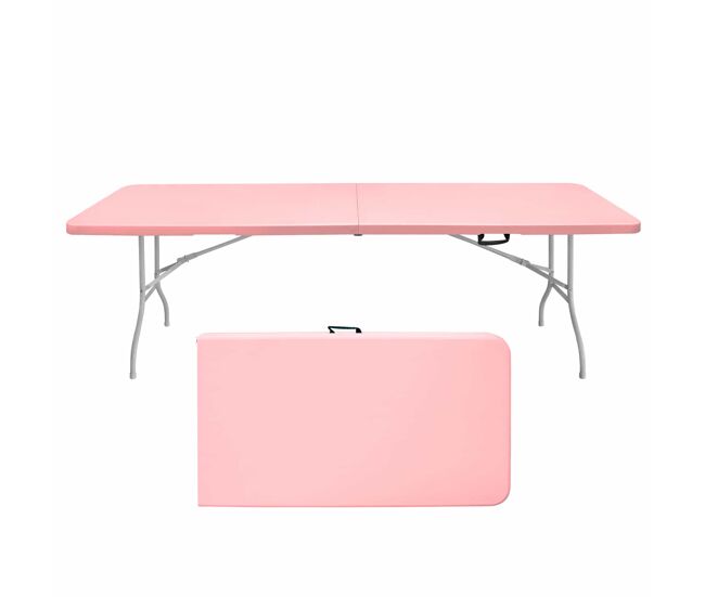 Mesa plegable portátil 243,9cm - resistente, multiusos, con asa - rosa