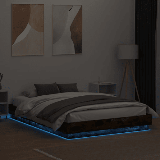 Estrutura de Cama de casal moderno com luzes LED 120x200 cm carvalho fumado