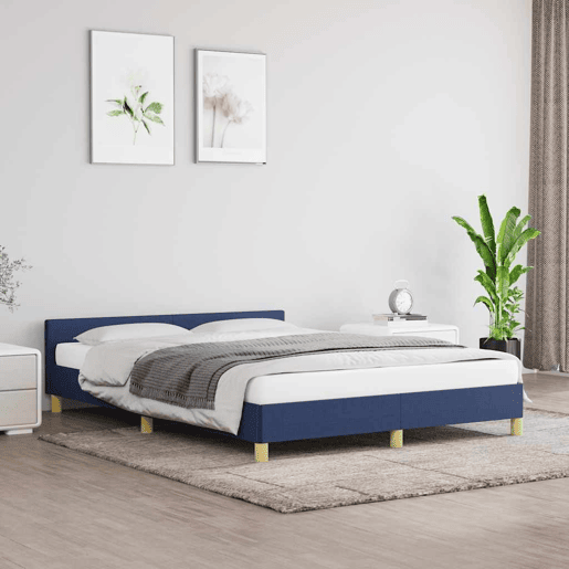 Estrutura Cama de casal para adultos c cabeceira sem colchão 140x190 cm tecido azul