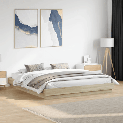 Estrutura de Cama de casal moderno com luzes LED 200x200 cm carvalho sonoma