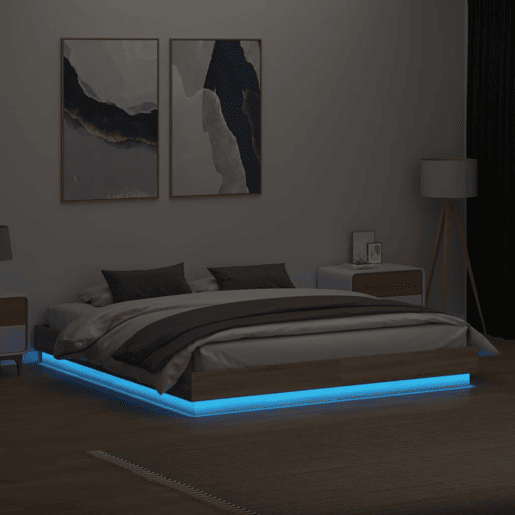 Estrutura de Cama de casal moderno com luzes LED 200x200 cm carvalho sonoma
