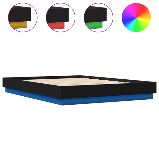 Estrutura de Cama de casal moderno com LED sem colchão 150x200 cm preto
