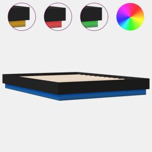 Estrutura de Cama de casal moderno com LED sem colchão 150x200 cm preto