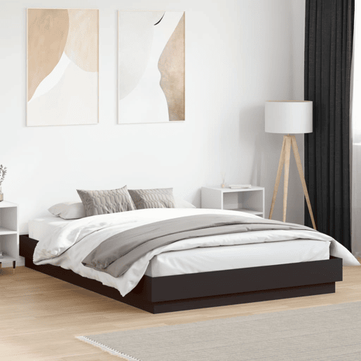 Estrutura de Cama de casal moderno com LED sem colchão 150x200 cm preto
