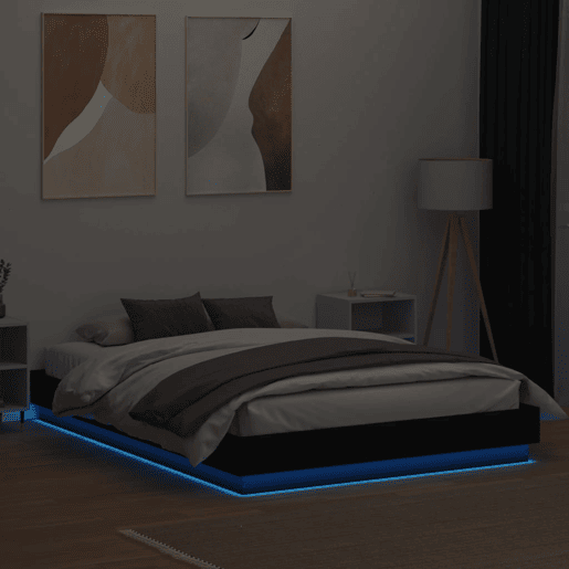 Estrutura de Cama de casal moderno com LED sem colchão 150x200 cm preto