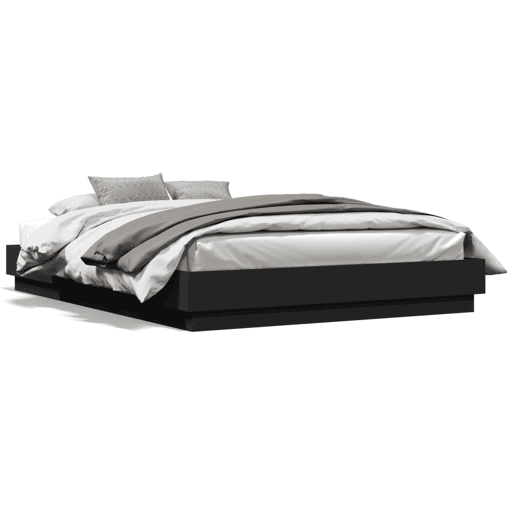 Estrutura de Cama de casal moderno com LED sem colchão 150x200 cm preto