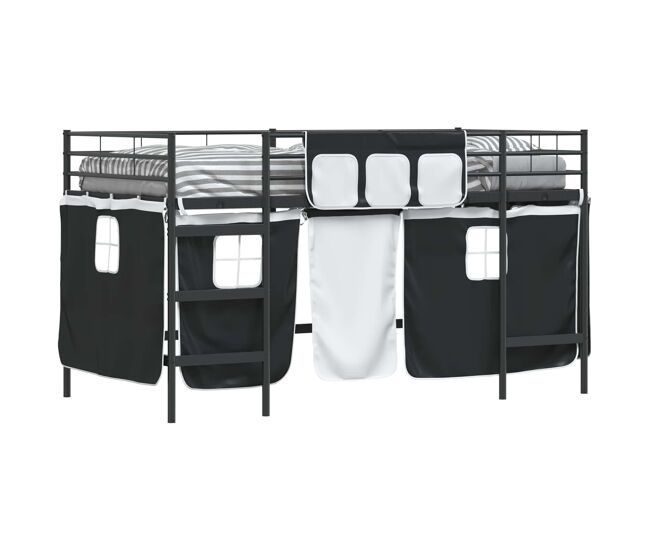 Estructura de cama alta para niños con cortinas negro