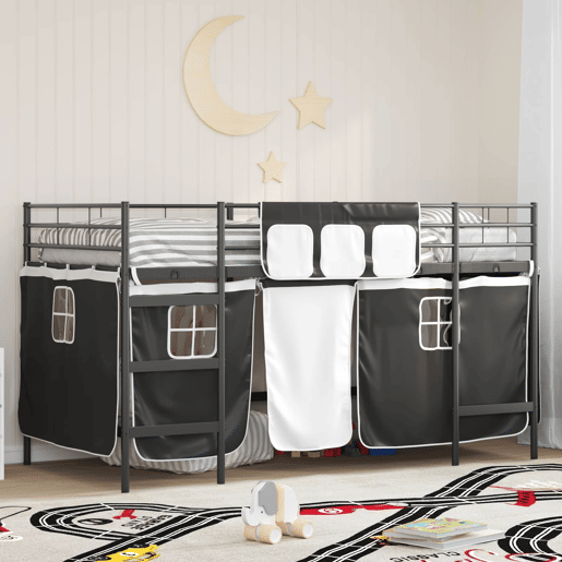 Estrutura de Cama Loft para Crianças com Cortinas Preto