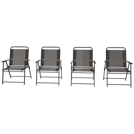 Outsunny Conjunto de 4 Cadeiras de Campismo Dobráveis Cadeiras de Jardim com Encosto Alto Assento Largo e Apoios de Braços Tecido Textilene Respirável e Estrutura de Aço 65x60x94 cm Preto