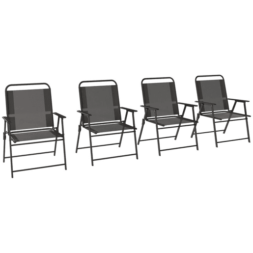 Outsunny Conjunto de 4 Cadeiras de Campismo Dobráveis Cadeiras de Jardim com Encosto Alto Assento Largo e Apoios de Braços Tecido Textilene Respirável e Estrutura de Aço 65x60x94 cm Preto