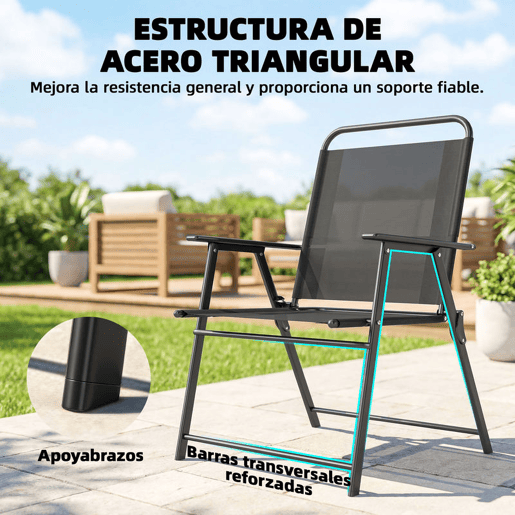 Outsunny Conjunto de 4 Cadeiras de Campismo Dobráveis Cadeiras de Jardim com Encosto Alto Assento Largo e Apoios de Braços Tecido Textilene Respirável e Estrutura de Aço 65x60x94 cm Preto