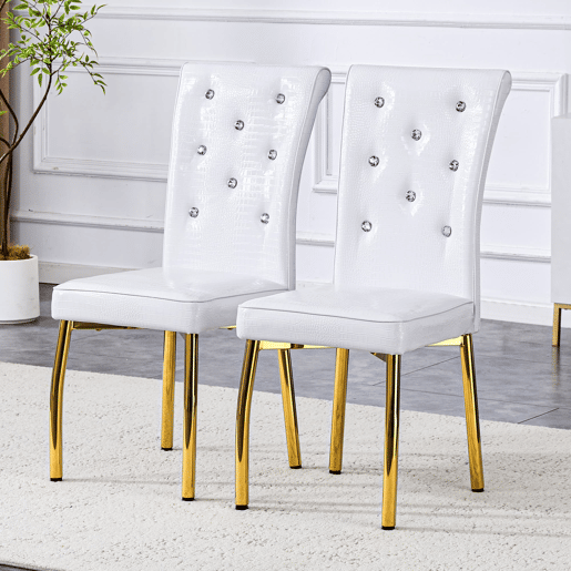 Cadeiras de sala de jantar 2 unidades - Retro pele de crocodilo, fivela de vidro, metal dourado - Branco
