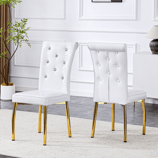 Cadeiras de sala de jantar 2 unidades - Retro pele de crocodilo, fivela de vidro, metal dourado - Branco