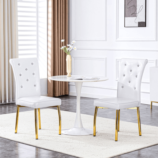 Cadeiras de sala de jantar 2 unidades - Retro pele de crocodilo, fivela de vidro, metal dourado - Branco