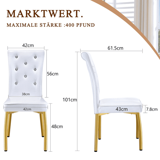 Cadeiras de sala de jantar 2 unidades - Retro pele de crocodilo, fivela de vidro, metal dourado - Branco