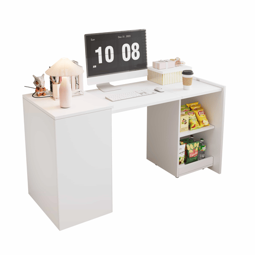 Mesa multifuncional dobrável 126 x 55 x 72,5 cm - secretária e armário com dois compartimentos, alta resistência - branco