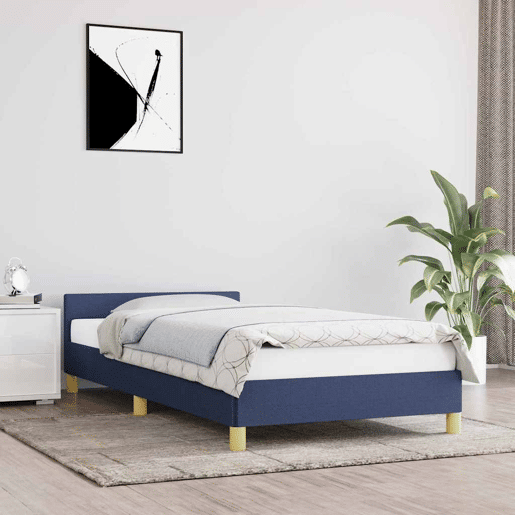 Estrutura de cama de solteiro para adultos c cabeceira tecido 90x190 cm azul