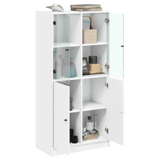 Armário alto - Bufete - Móvel de apoio c portas 68x37x142 cm derivados de madeira branco pt522