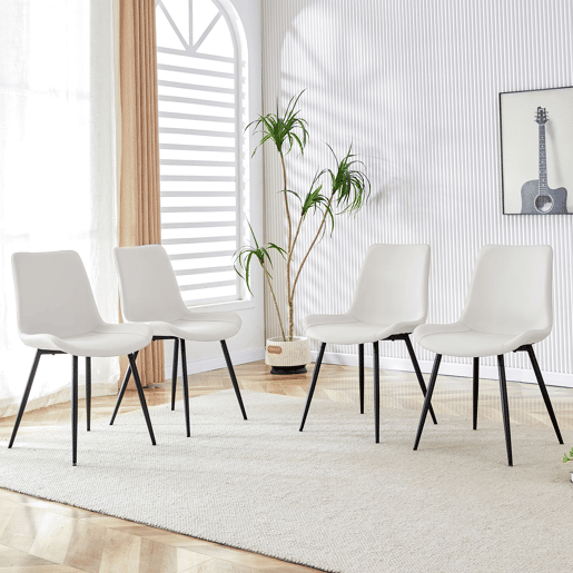 Cadeira de jantar 4 peças - design moderno, assento largo, encosto, pés antiderrapantes - Branco+Preto