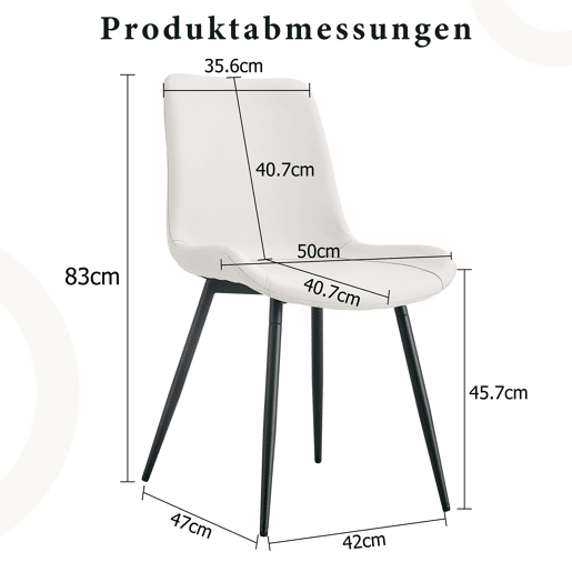 Cadeira de jantar 4 peças - design moderno, assento largo, encosto, pés antiderrapantes - Branco+Preto