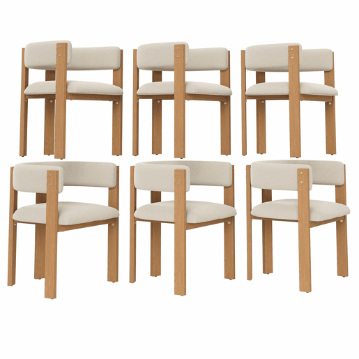 Conjunto de 6 cadeiras de jantar - ergonómicas, almofadadas, com pés em ferro, design em madeira - BegeNatural