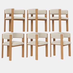 Conjunto de 6 cadeiras de jantar - ergonómicas, almofadadas, com pés em ferro, design em madeira - BegeNatural