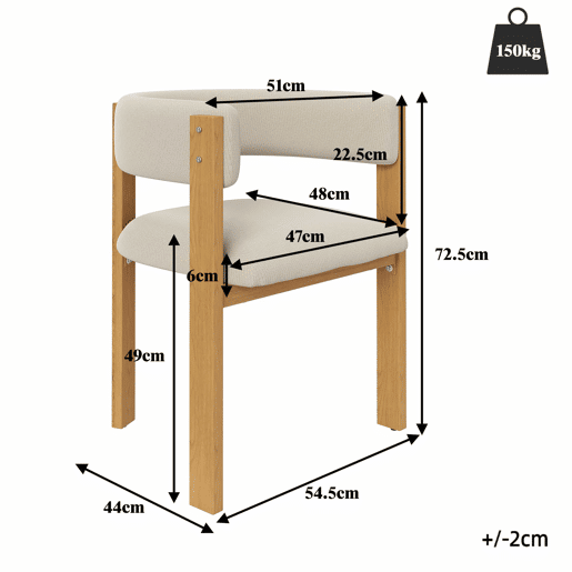 Conjunto de 6 cadeiras de jantar - ergonómicas, almofadadas, com pés em ferro, design em madeira - BegeNatural