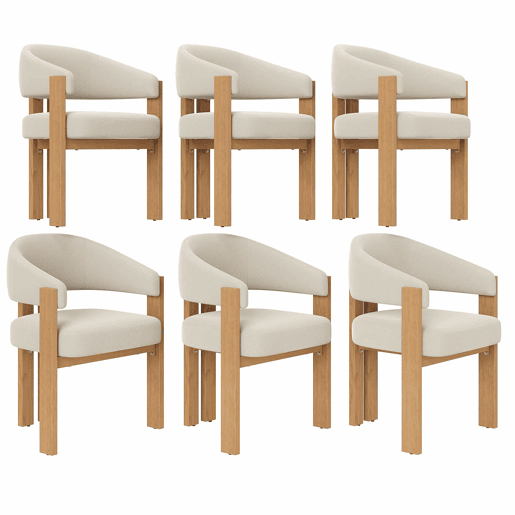 Cadeira de jantar ergonómica, 6 unidades - estofada, pés em ferro, estilo madeira - Bege, Natural Cadeira de jantar ergonómica, 6 unidades - estofada, pés em ferro, estilo madeira - Bege, Natural
