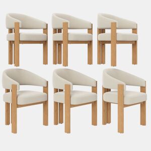 Cadeira de jantar ergonómica, 6 unidades - estofada, pés em ferro, estilo madeira - Bege, Natural