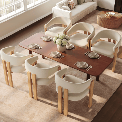Cadeira de jantar ergonómica, 6 unidades - estofada, pés em ferro, estilo madeira - Bege, Natural Cadeira de jantar ergonómica, 6 unidades - estofada, pés em ferro, estilo madeira - Bege, Natural
