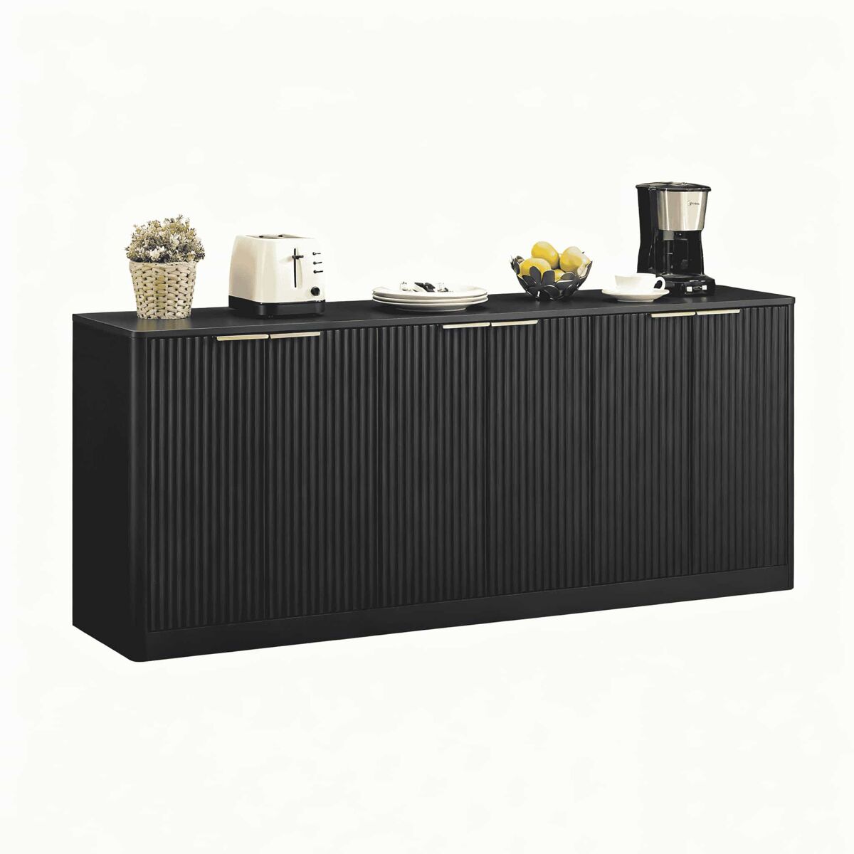 Aparador 170 cm - diseño ondulado moderno, 6 puertas, almacenamiento multifuncional - negro