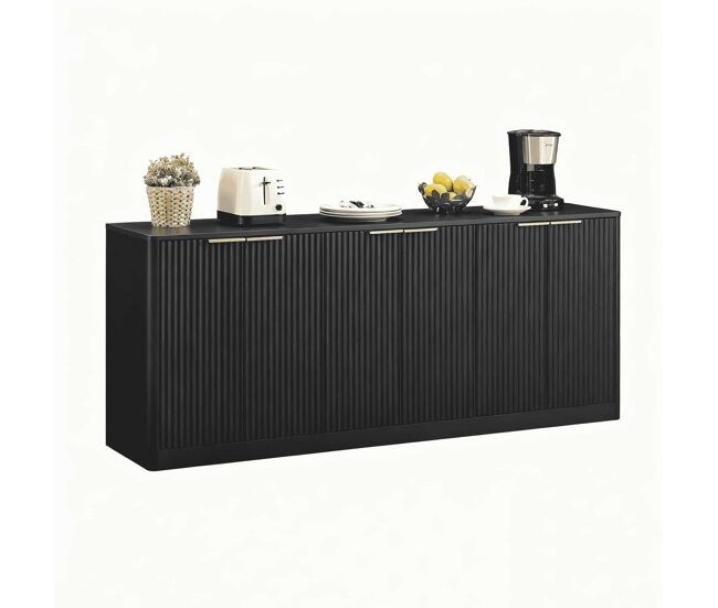 Aparador 170 cm - diseño ondulado moderno, 6 puertas, almacenamiento multifuncional - negro