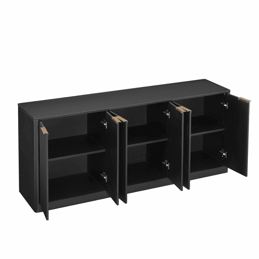 Aparador de 170 cm - Design ondulado moderno, 6 portas, arrumação multifuncional - Preto