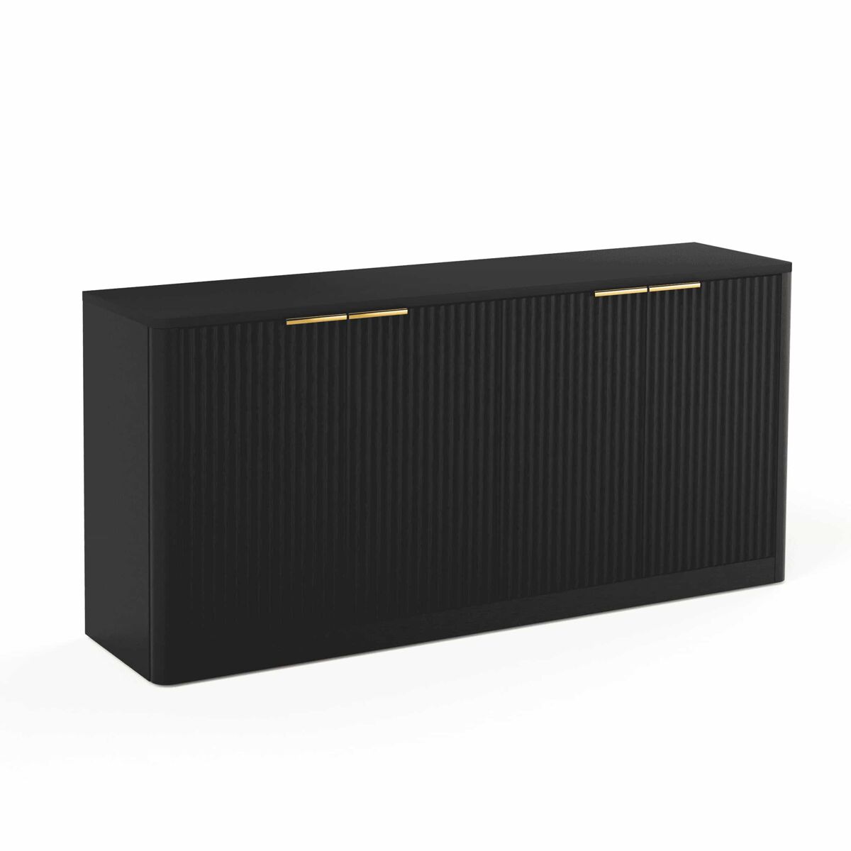 Sideboard 150cm - diseño ondulado, 4 puertas, almacenamiento multifunción - negro