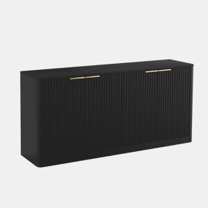 Aparador de 150 cm - Design ondulado, 4 portas, arrumação multifuncional - Preto