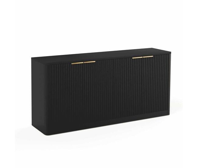Sideboard 150cm - diseño ondulado, 4 puertas, almacenamiento multifunción - negro