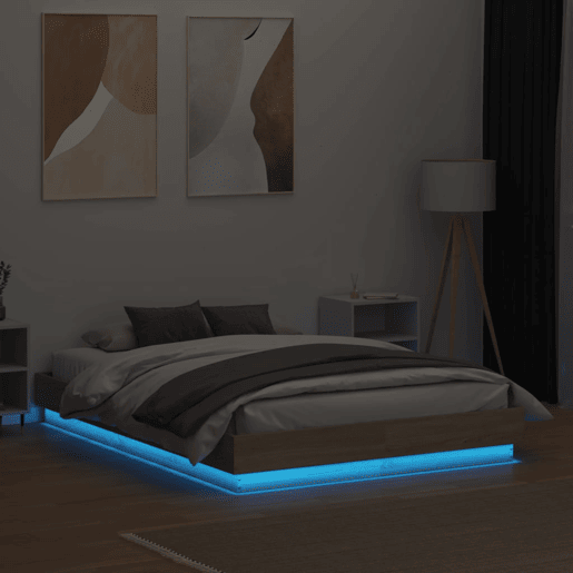 Estrutura de Cama de casal moderno com luzes LED 135x190 cm carvalho sonoma