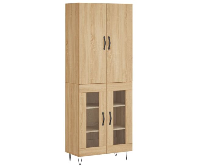 Aparador alto - mueble de almacenamiento madera contrachapada color roble 69,5x34x180 cm es801