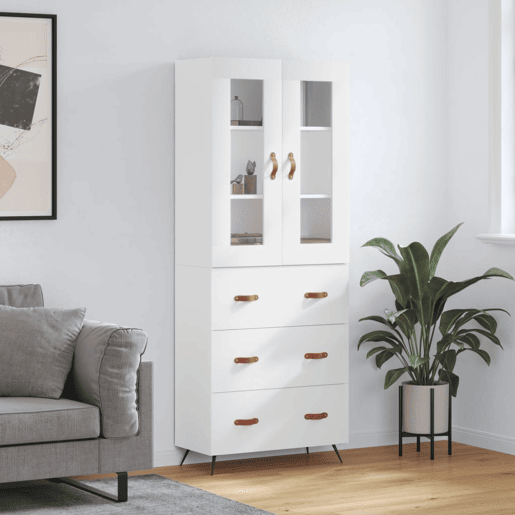 Armário alto - Bufete - Móvel de apoio 69,5x34x180 cm derivados de madeira branco pt689