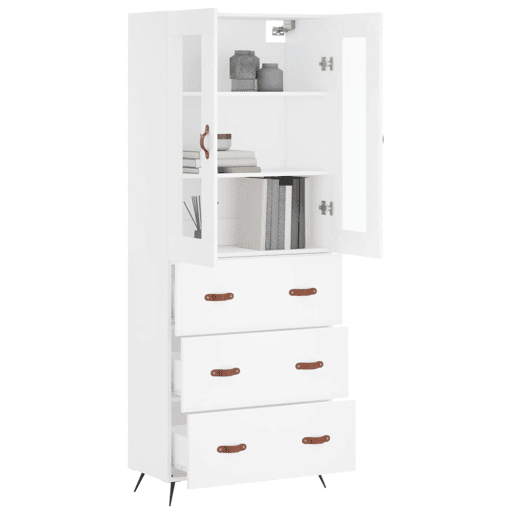 Armário alto - Bufete - Móvel de apoio 69,5x34x180 cm derivados de madeira branco pt689