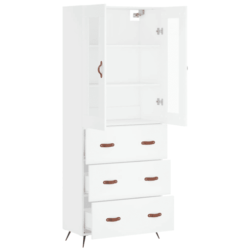 Armário alto - Bufete - Móvel de apoio 69,5x34x180 cm derivados de madeira branco pt689