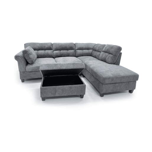Sofá de canto feminino + pufe ,260cm, cinza, chaise à direita