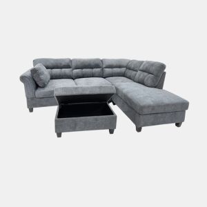 Sofá de canto feminino + pufe ,260cm, cinza, chaise à direita