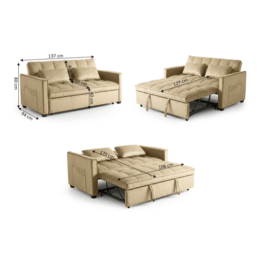 Sofá-cama de casal Osaka bege, ,137 cm, veludo bege