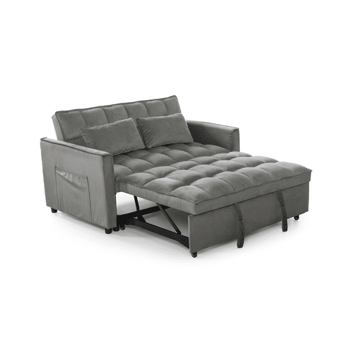 Sofá-cama de casal Paulo, ,134 cm, cinza em veludo.