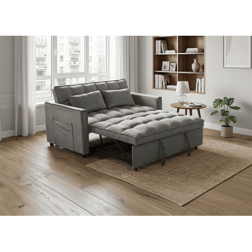 Sofá-cama de casal Paulo, ,134 cm, cinza em veludo.