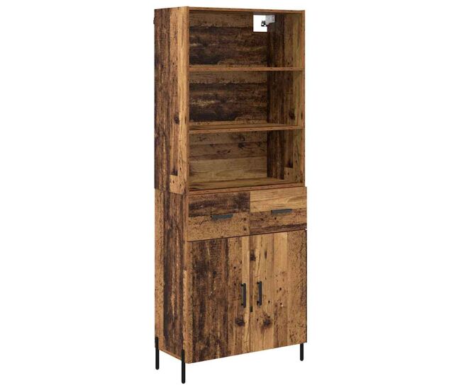 Aparador alto - mueble de almacenamiento con cajón madera envejecida 69,5 x 32,5 x 180 cm es379
