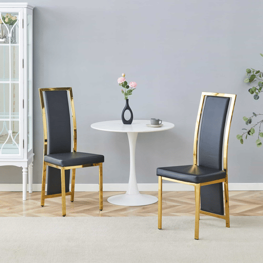 Cadeiras de sala de jantar 2 unidades - 109 cm - Minimalistas, PU preto + estrutura metálica dourada - Preto+Dourado