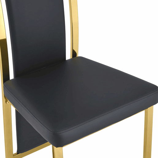 Cadeiras de sala de jantar 2 unidades - 109 cm - Minimalistas, PU preto + estrutura metálica dourada - Preto+Dourado