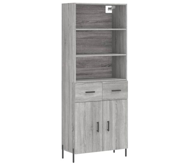 Aparador alto - mueble de almacenamiento madera contrachapada gris sonoma 69,5x34x180 cm es1147